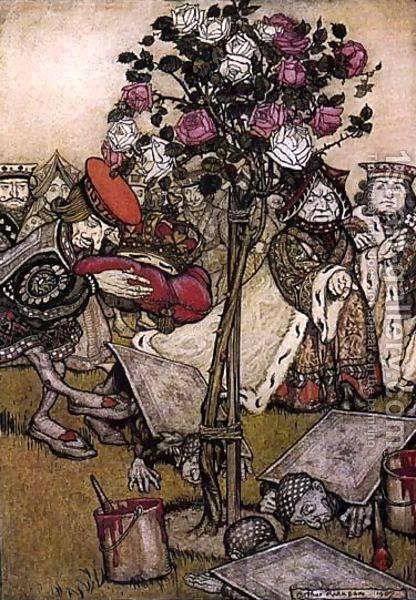 Wikioo.org - The Encyclopedia of Fine Arts - Painting, Artwork by Arthur Rackham - Alice in Wonderland. The Queen's Croquet Ground