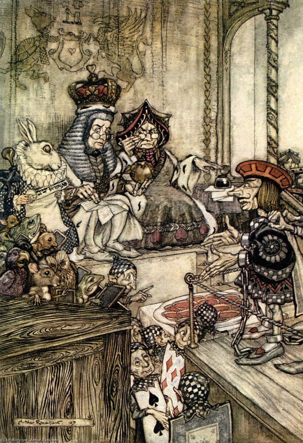 Wikioo.org - The Encyclopedia of Fine Arts - Painting, Artwork by Arthur Rackham - Alice in Wonderland. Who Stole the Tarts
