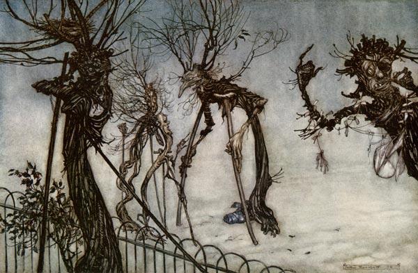 Wikioo.org - The Encyclopedia of Fine Arts - Painting, Artwork by Arthur Rackham - An Elderberry went to visit the Quinces