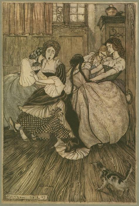 Wikioo.org - The Encyclopedia of Fine Arts - Painting, Artwork by Arthur Rackham - And the maids cried 'good gracious, how very tenacious!