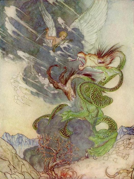 Wikioo.org – L'Enciclopedia delle Belle Arti - Pittura, Opere di Arthur Rackham - drago con tre teste
