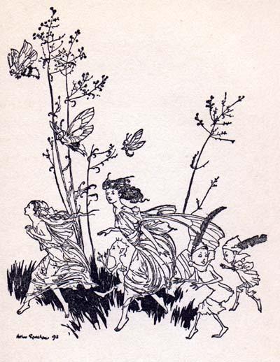 Wikioo.org - Bách khoa toàn thư về mỹ thuật - Vẽ tranh, Tác phẩm nghệ thuật Arthur Rackham - Fairies and elves tiptoe off