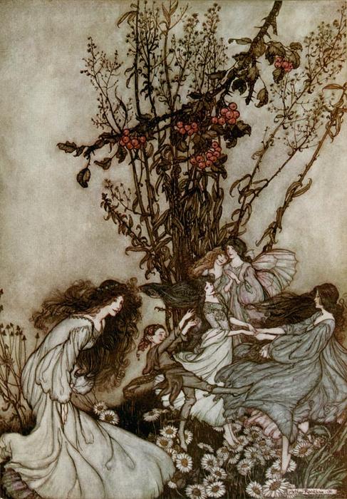 WikiOO.org - Encyclopedia of Fine Arts - Lukisan, Artwork Arthur Rackham - Fairies say 'We feel dancey'