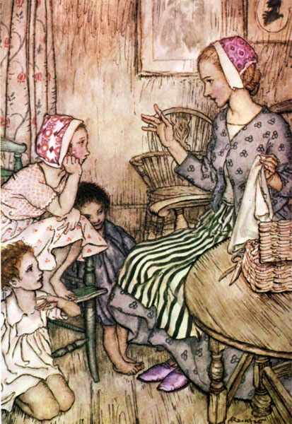 Wikioo.org - The Encyclopedia of Fine Arts - Painting, Artwork by Arthur Rackham - Goblin Market. Laura would call the little ones
