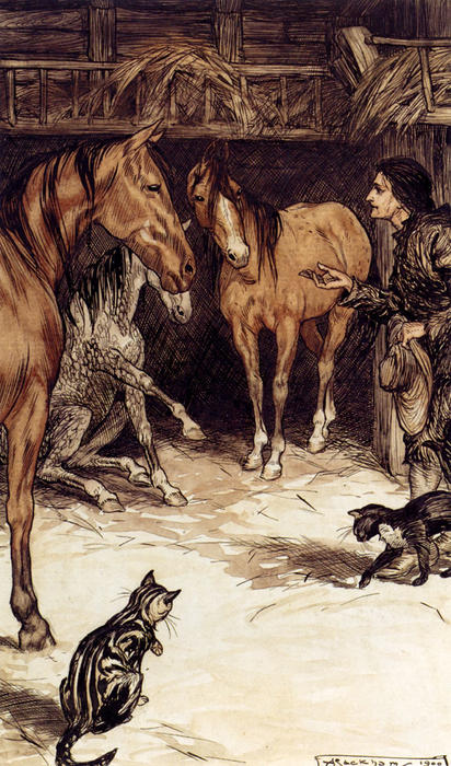 Wikioo.org - The Encyclopedia of Fine Arts - Painting, Artwork by Arthur Rackham - Gulliver Visiting With The Houyhnhnms