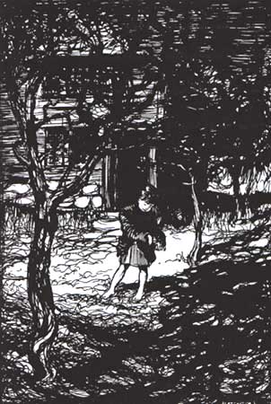 Wikioo.org - The Encyclopedia of Fine Arts - Painting, Artwork by Arthur Rackham - Hansel picked up the glittering white pebbles and filled his pockets with them.