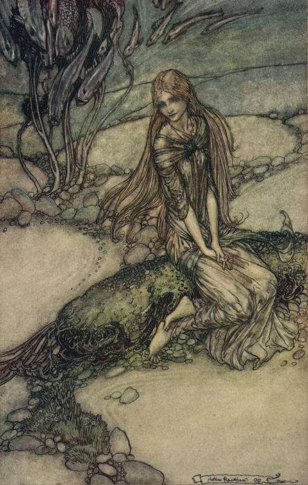 Wikioo.org - The Encyclopedia of Fine Arts - Painting, Artwork by Arthur Rackham - He could see Undine beneath the crystal vault