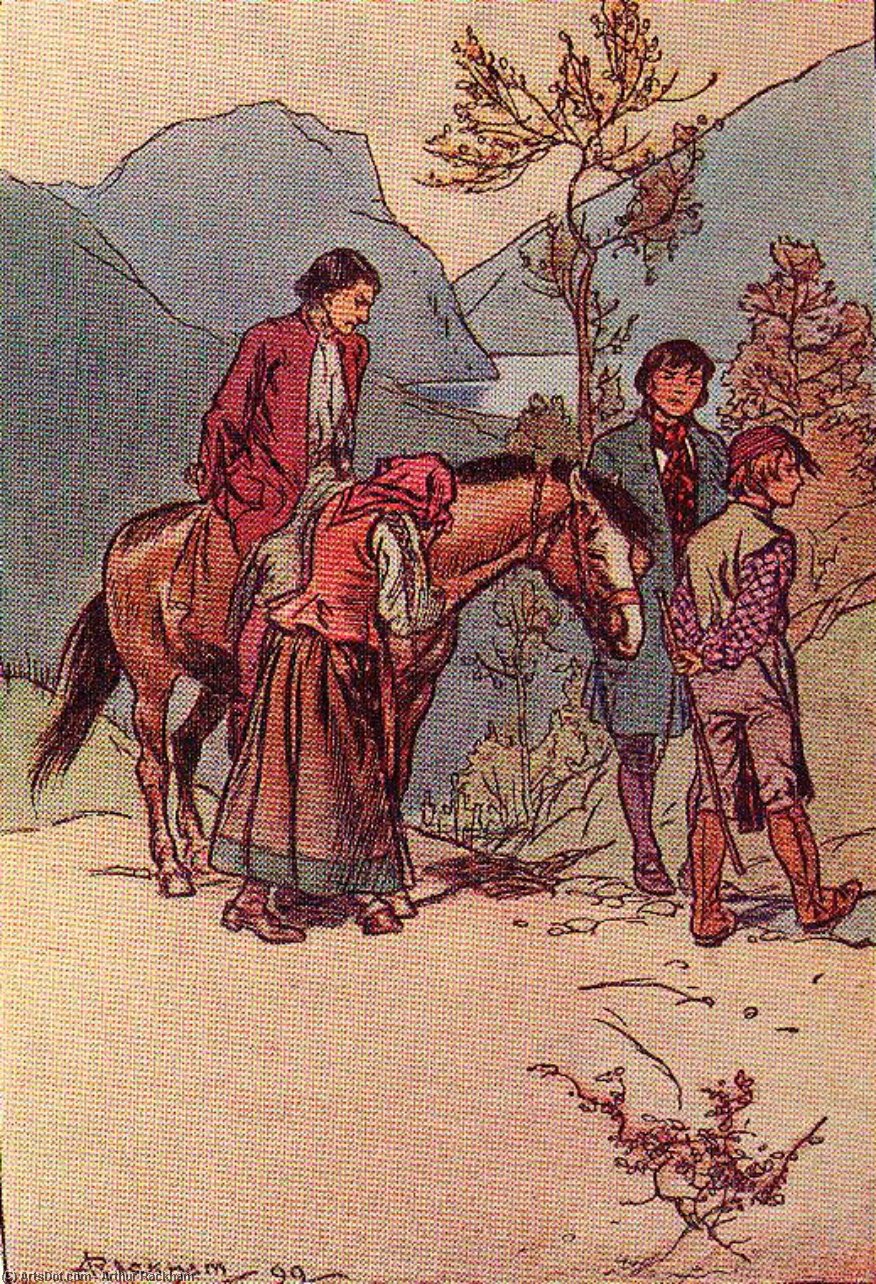 Wikioo.org – L'Enciclopedia delle Belle Arti - Pittura, Opere di Arthur Rackham - era hund , con i piedi sono morti sotto il suo cavallo , e la briglia tenuto da un uomo su ogni lato