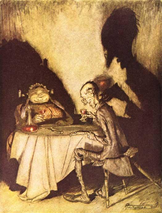 Wikioo.org - The Encyclopedia of Fine Arts - Painting, Artwork by Arthur Rackham - Mother Goose. Jack Sprat and His Wife