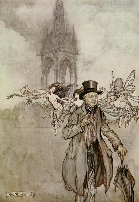 Wikioo.org – L'Enciclopedia delle Belle Arti - Pittura, Opere di Arthur Rackham - Signore . salford e l albert memorial nei giardini di kensington
