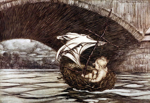 Wikioo.org – L'Enciclopedia delle Belle Arti - Pittura, Opere di Arthur Rackham - Pietro vele  lontano  contro  sua  barche