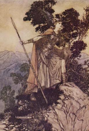 Wikioo.org - The Encyclopedia of Fine Arts - Painting, Artwork by Arthur Rackham - Rhinegold and the Valkyrie