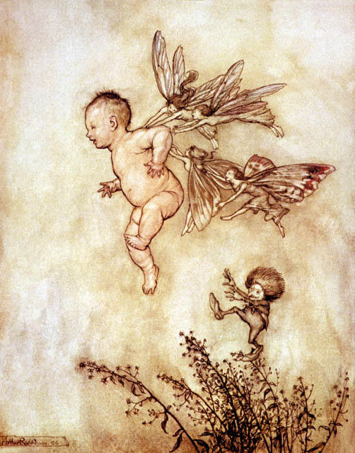 Wikioo.org - The Encyclopedia of Fine Arts - Painting, Artwork by Arthur Rackham - The Fairies Teach Peter to Fly