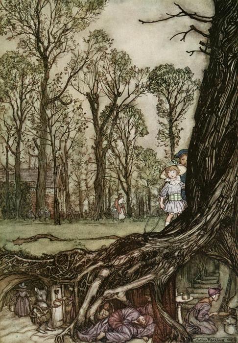 Wikioo.org - The Encyclopedia of Fine Arts - Painting, Artwork by Arthur Rackham - The Fairies would hide until dusk
