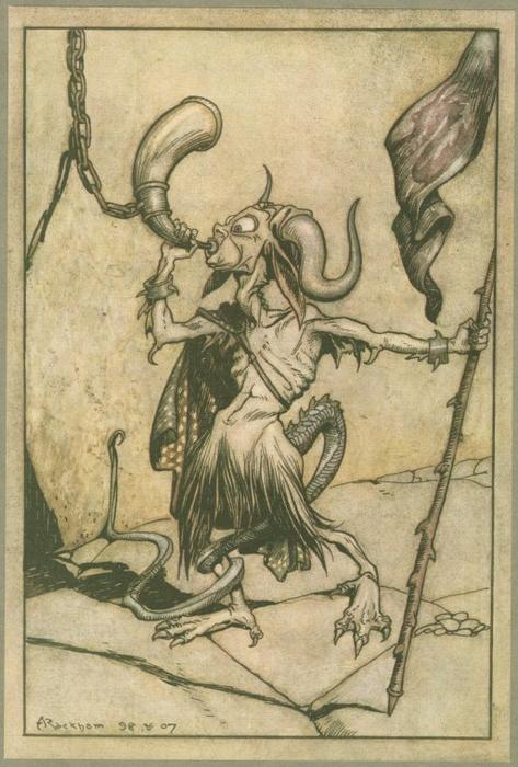 Wikioo.org - The Encyclopedia of Fine Arts - Painting, Artwork by Arthur Rackham - The horn at the gate