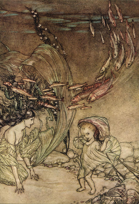 WikiOO.org - Enciklopedija dailės - Tapyba, meno kuriniai Arthur Rackham - The Infancy of Undine