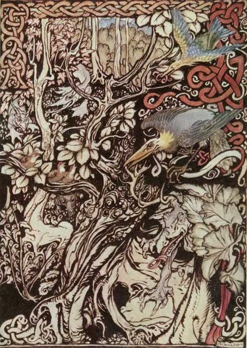 Wikioo.org - The Encyclopedia of Fine Arts - Painting, Artwork by Arthur Rackham - Wild and shy and monstrous creatures ranged in her plains and forests