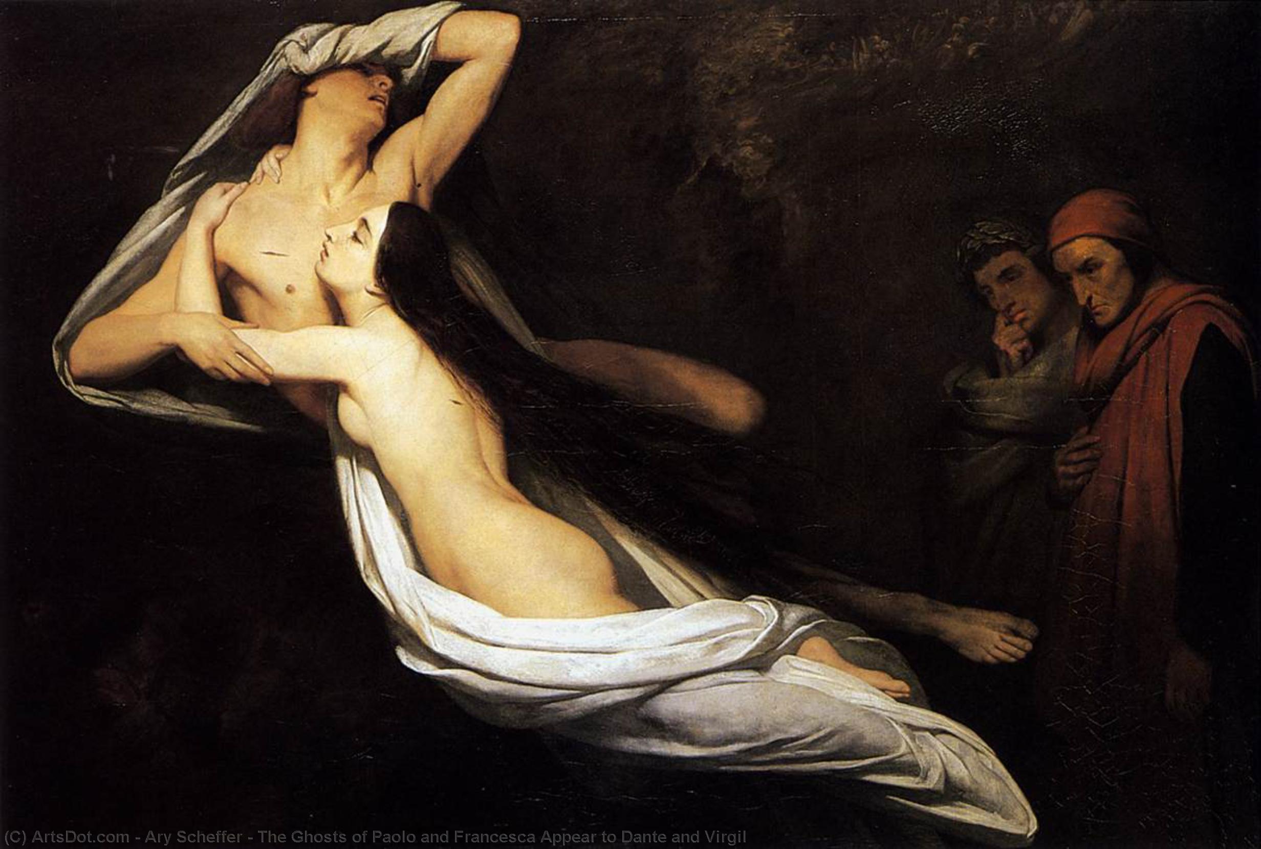 Wikioo.org - The Encyclopedia of Fine Arts - Painting, Artwork by Ary Scheffer - The Ghosts of Paolo and Francesca Appear to Dante and Virgil