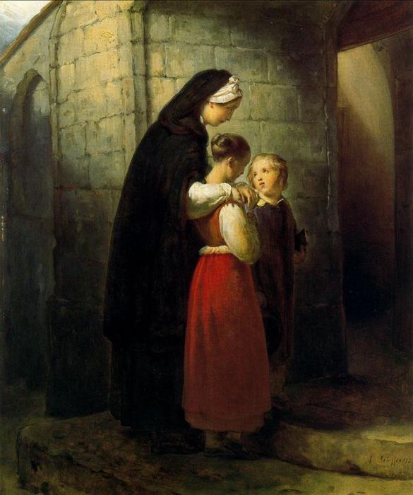 Wikioo.org – L'Encyclopédie des Beaux Arts - Peinture, Oeuvre de Ary Scheffer - Une Mère convalescente et ses Enfants