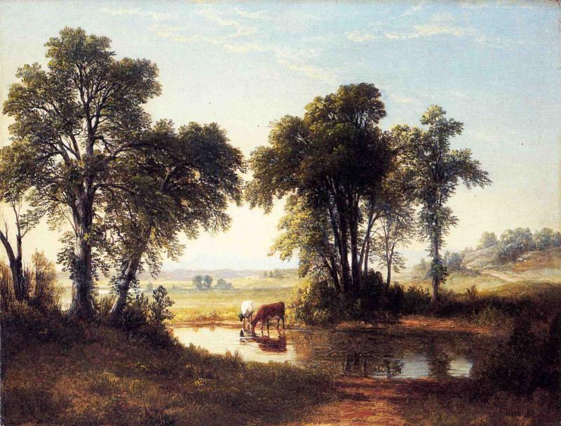 Wikioo.org - The Encyclopedia of Fine Arts - Painting, Artwork by Asher Brown Durand - Cows in a new hampshire landscape