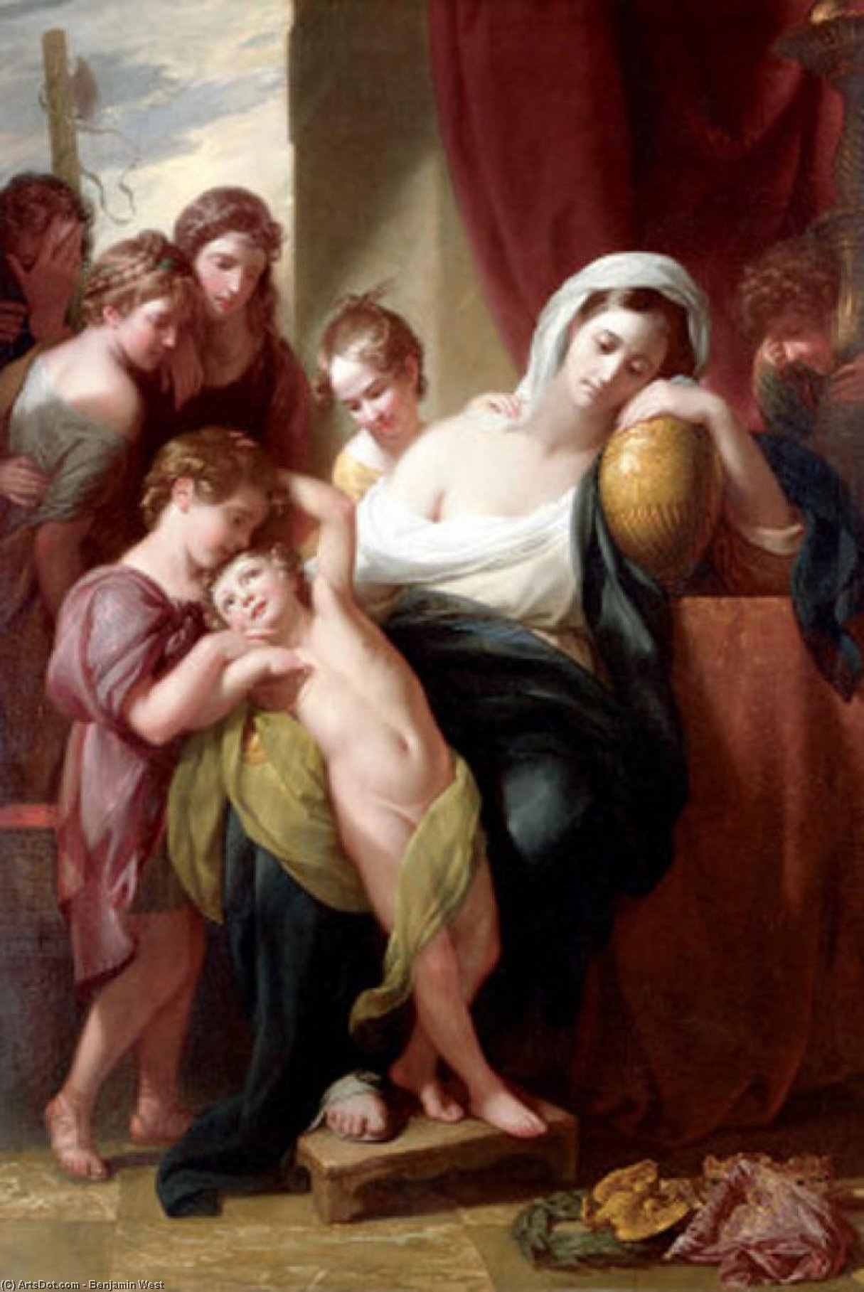 Wikioo.org - The Encyclopedia of Fine Arts - Painting, Artwork by Benjamin West - Agrippina and Her Children Mourning over the Ashes of Germanicus