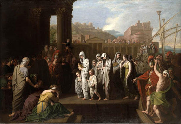 WikiOO.org - Encyclopedia of Fine Arts - Schilderen, Artwork Benjamin West - Agrippina Landing at Brundisium with the Ashes of Germanicus