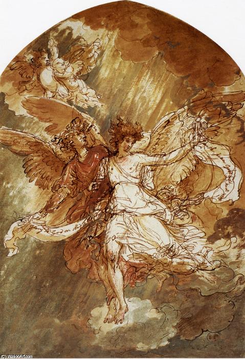 Wikioo.org – La Enciclopedia de las Bellas Artes - Pintura, Obras de arte de Benjamin West - Los ángeles anunciando el nacimiento de Nuestro Salvador