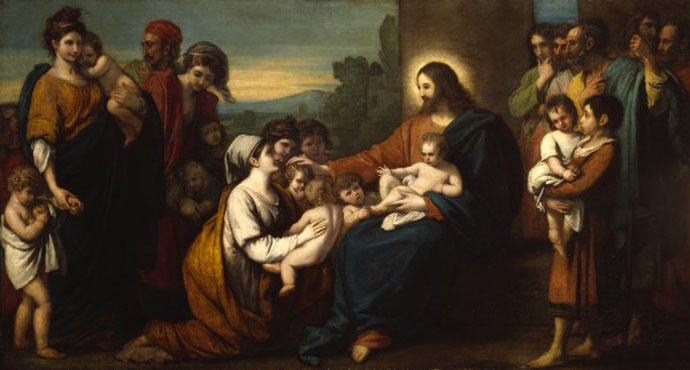 Wikioo.org - สารานุกรมวิจิตรศิลป์ - จิตรกรรม Benjamin West - Christ Blessing Little Children