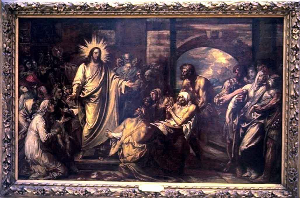 Wikioo.org – La Enciclopedia de las Bellas Artes - Pintura, Obras de arte de Benjamin West - Cristo que cura a los enfermos en el Templo