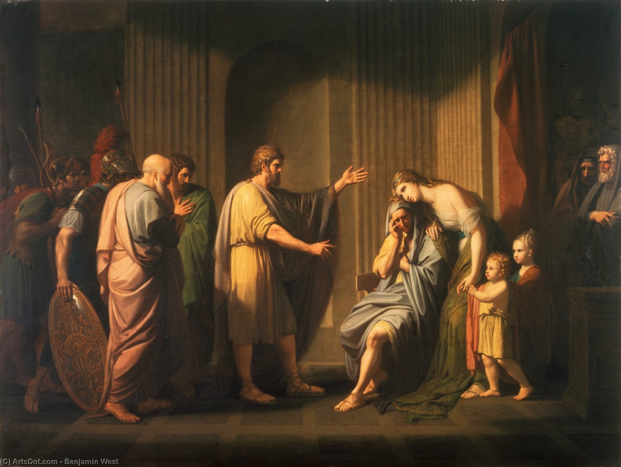 Wikioo.org - The Encyclopedia of Fine Arts - Painting, Artwork by Benjamin West - Cleombrotus Ordered into Banishment by Leonida II King of Sparta