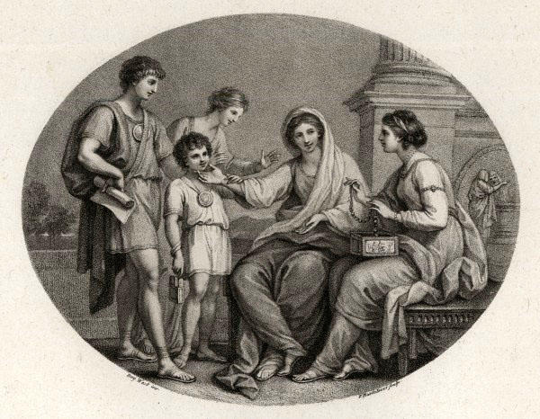 Wikioo.org – L'Enciclopedia delle Belle Arti - Pittura, Opere di Benjamin West - cornelia madre dei gracchi mostrando i suoi figli come suoi unici ornamenti