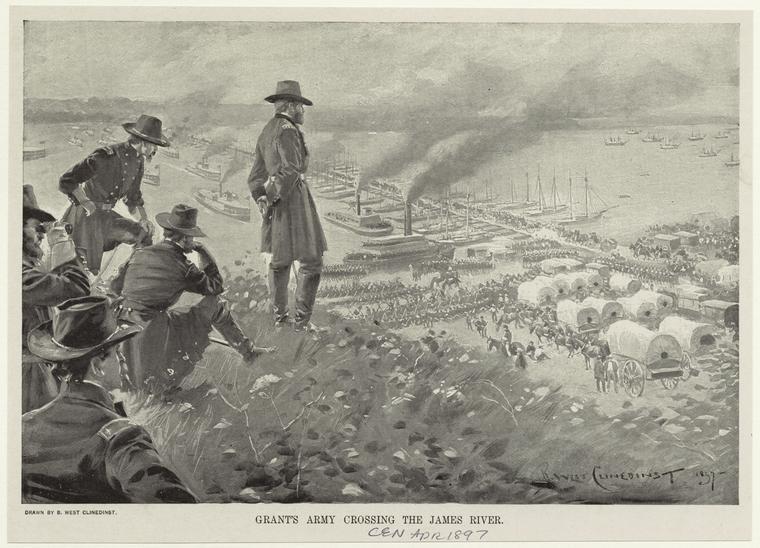 WikiOO.org - Encyclopedia of Fine Arts - Lukisan, Artwork Benjamin West - Grant's army crossing the James River
