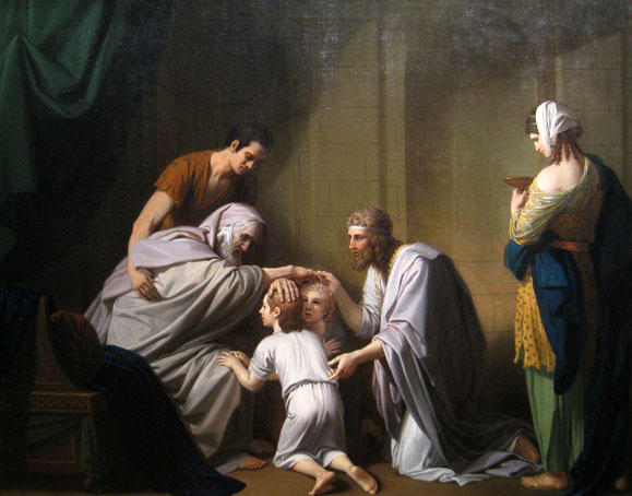 Wikioo.org - The Encyclopedia of Fine Arts - Painting, Artwork by Benjamin West - Jacob Blessing Ephraim and Manasseh
