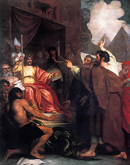 Wikioo.org - The Encyclopedia of Fine Arts - Painting, Artwork by Benjamin West - Moses and Aaron before Pharaoh
