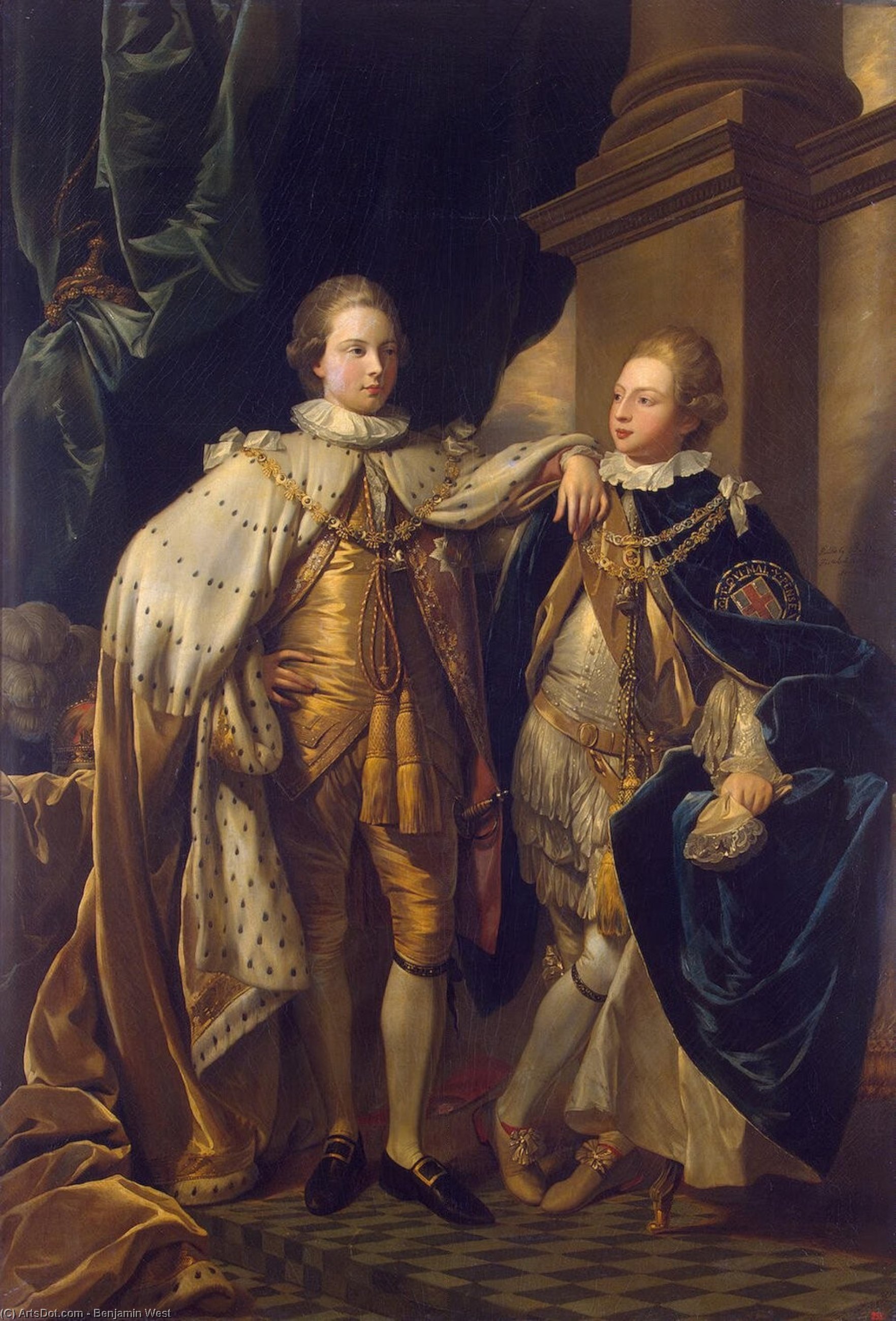 Wikioo.org - The Encyclopedia of Fine Arts - Painting, Artwork by Benjamin West - Portrait of George, Prince of Wales, and Prince Frederick, later Duke of York