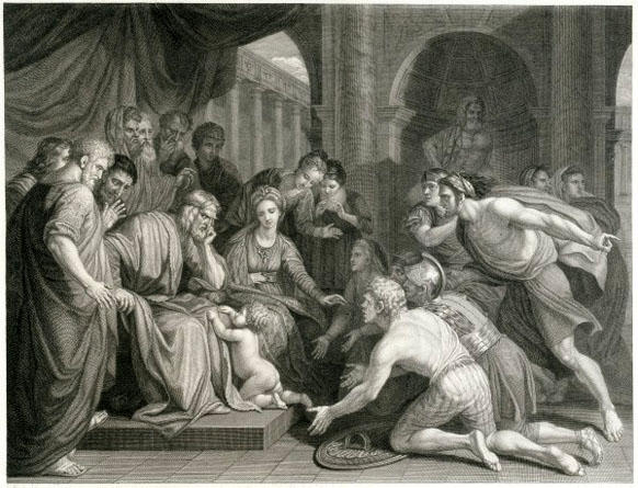 WikiOO.org - Encyclopedia of Fine Arts - Lukisan, Artwork Benjamin West - Pyrrhus. When a Child Is Brought before Glaucias