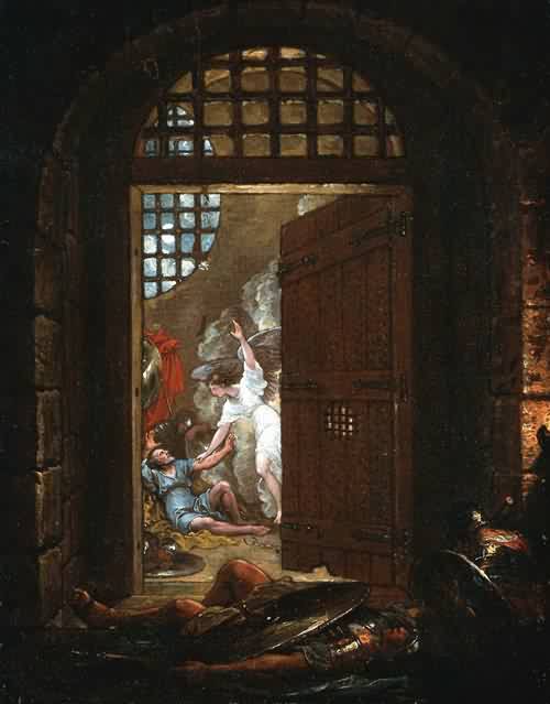 WikiOO.org - Енциклопедия за изящни изкуства - Живопис, Произведения на изкуството Benjamin West - Saint Peter Released from Prison