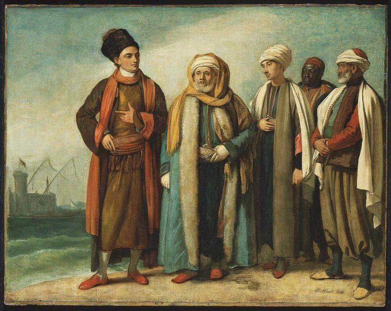 WikiOO.org - 백과 사전 - 회화, 삽화 Benjamin West - The Ambassador from Tunis with His Attendants as He Appeared in England in 1781