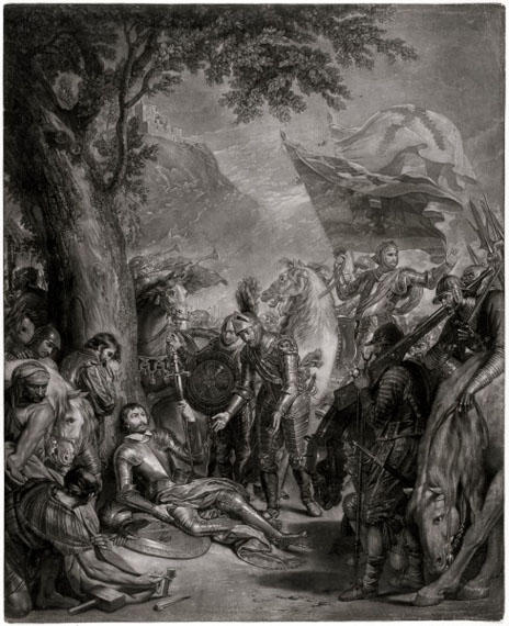 Wikioo.org – La Enciclopedia de las Bellas Artes - Pintura, Obras de arte de Benjamin West - La muerte del Chevalier Bayard 1