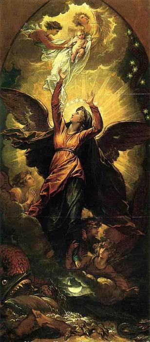 Wikioo.org - The Encyclopedia of Fine Arts - Painting, Artwork by Benjamin West - The Woman Clothed with the Sun Fleeth from the Persecution of the Dragon