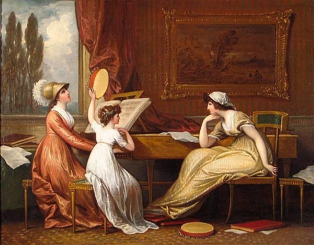 WikiOO.org - دایره المعارف هنرهای زیبا - نقاشی، آثار هنری Benjamin West - Three Ladies Making Music