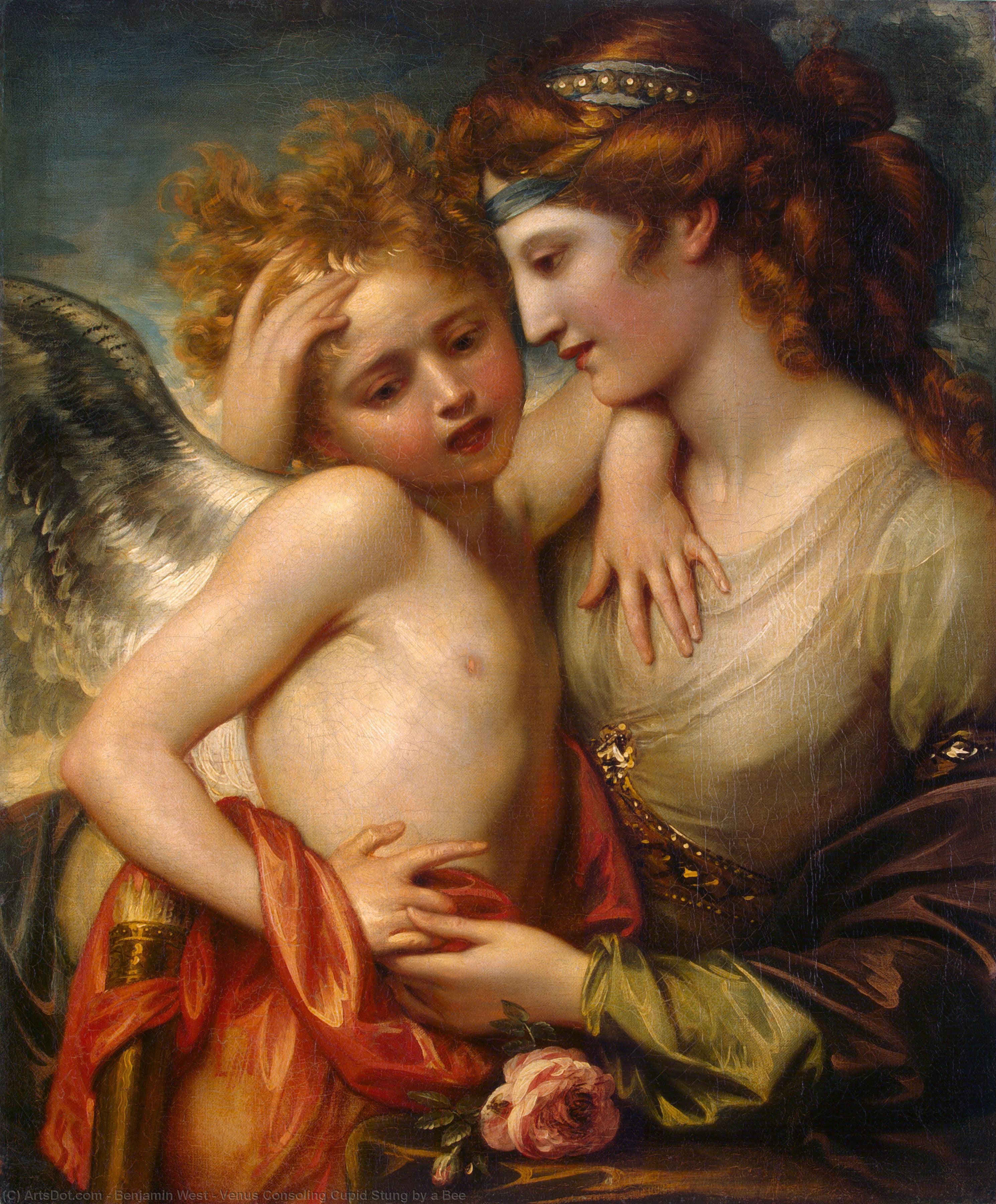 Wikioo.org – La Enciclopedia de las Bellas Artes - Pintura, Obras de arte de Benjamin West - Venus Reconfortante Cupido picado por una abeja