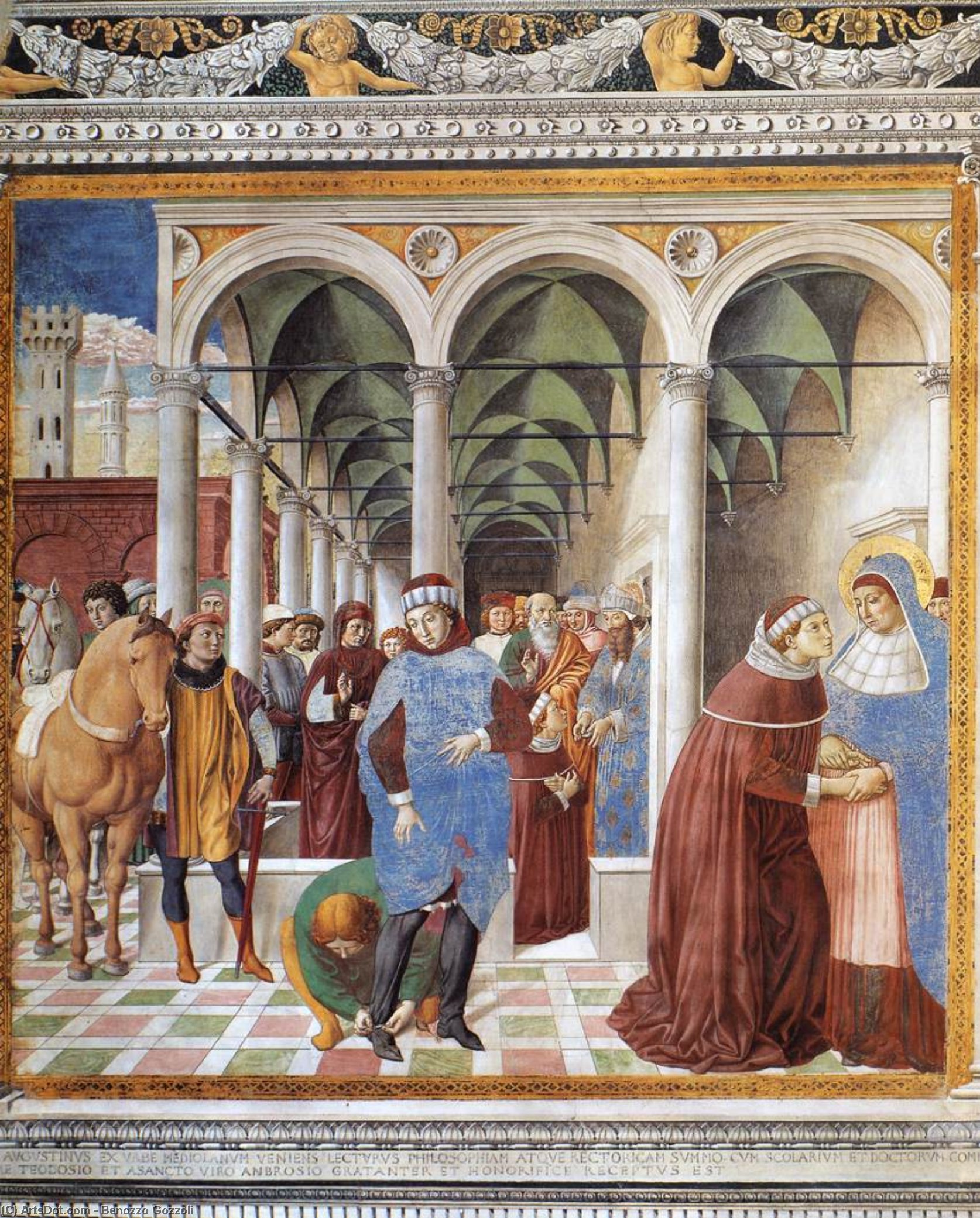 WikiOO.org - Encyclopedia of Fine Arts - Maleri, Artwork Benozzo Gozzoli - Arrival of St Augustine in Milan (scene 8, north wall)