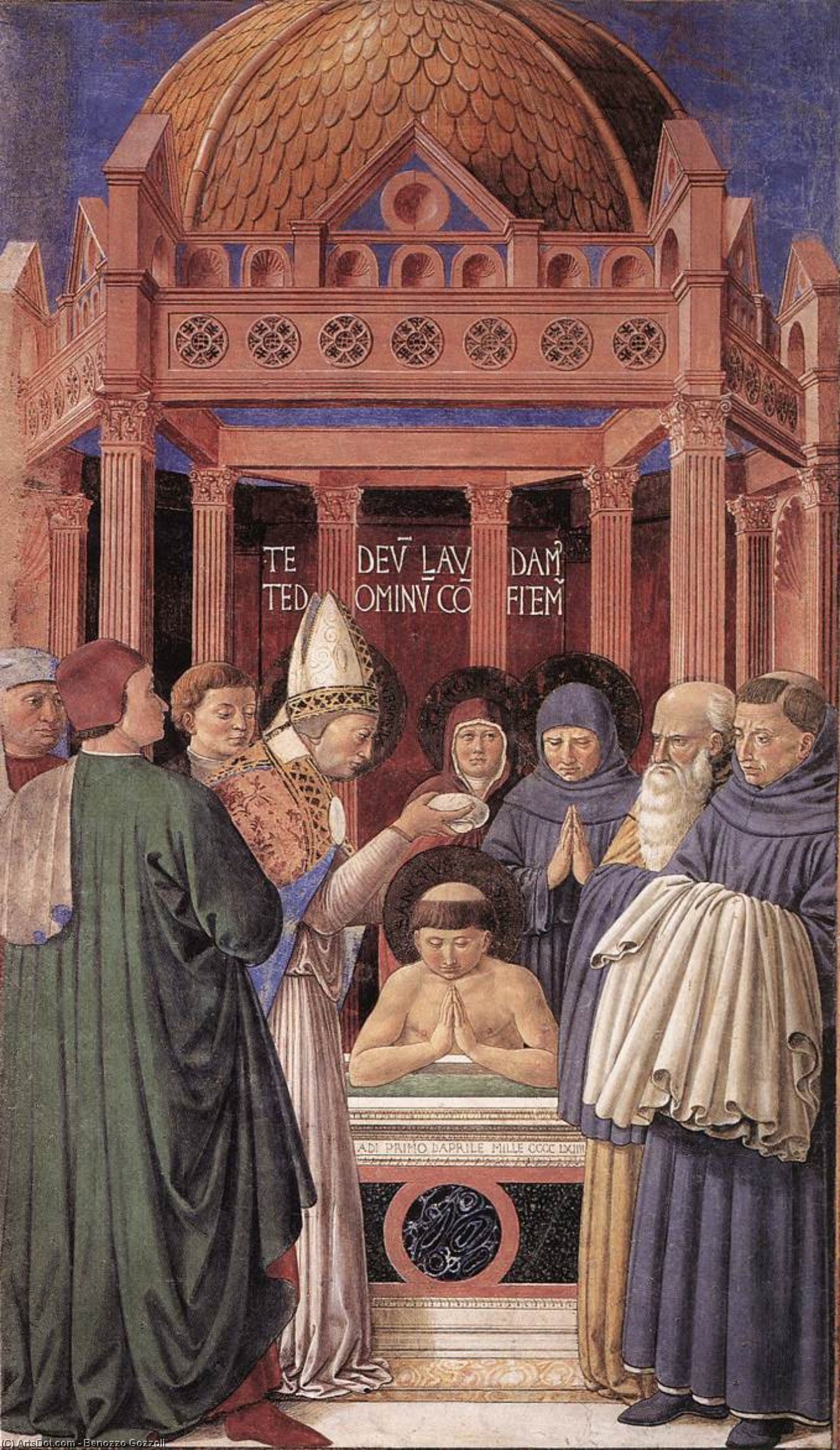 Wikioo.org - The Encyclopedia of Fine Arts - Painting, Artwork by Benozzo Gozzoli - Baptism of St Augustine (scene 11, east wall)