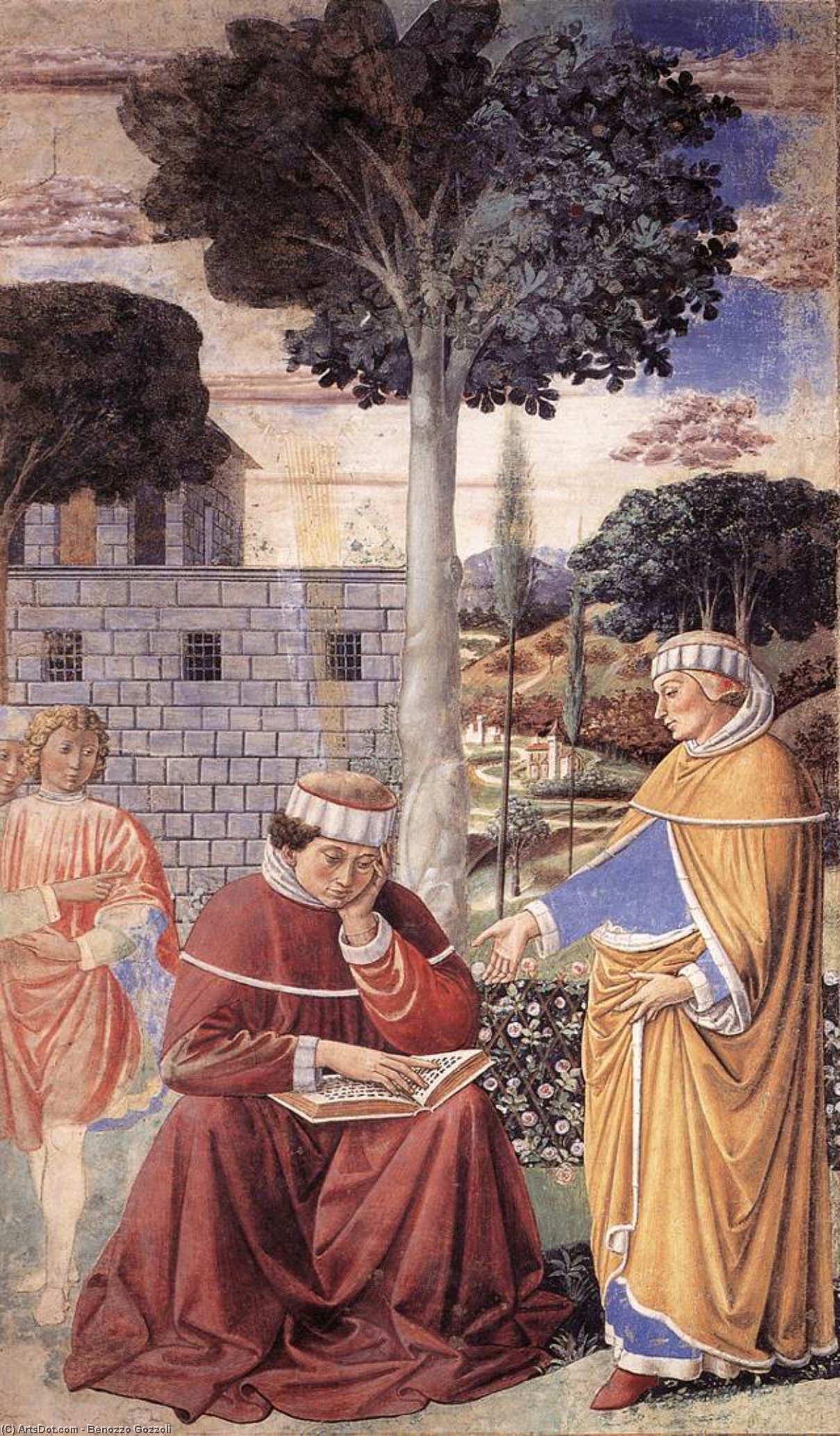 Wikioo.org - The Encyclopedia of Fine Arts - Painting, Artwork by Benozzo Gozzoli - St Augustine Reading the Epistle of St Paul (scene 10, east wall)