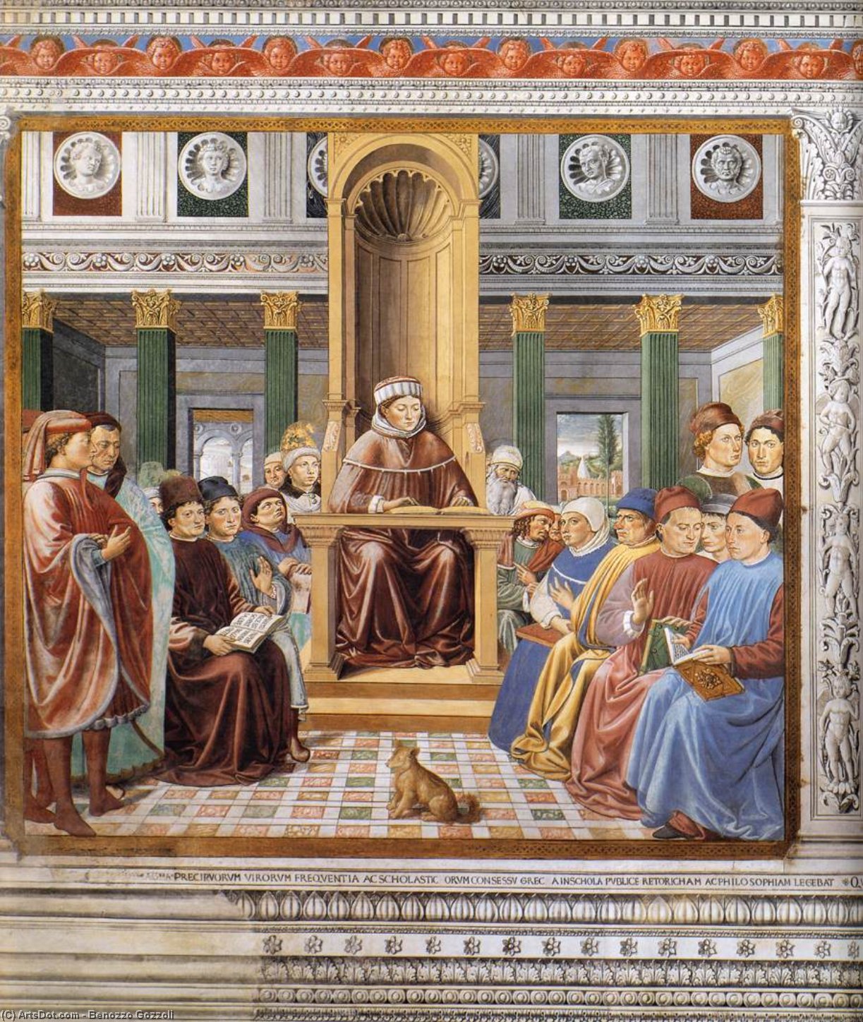 WikiOO.org - Encyclopedia of Fine Arts - Maleri, Artwork Benozzo Gozzoli - St Augustine Teaching in Rome (scene 6, south wall)
