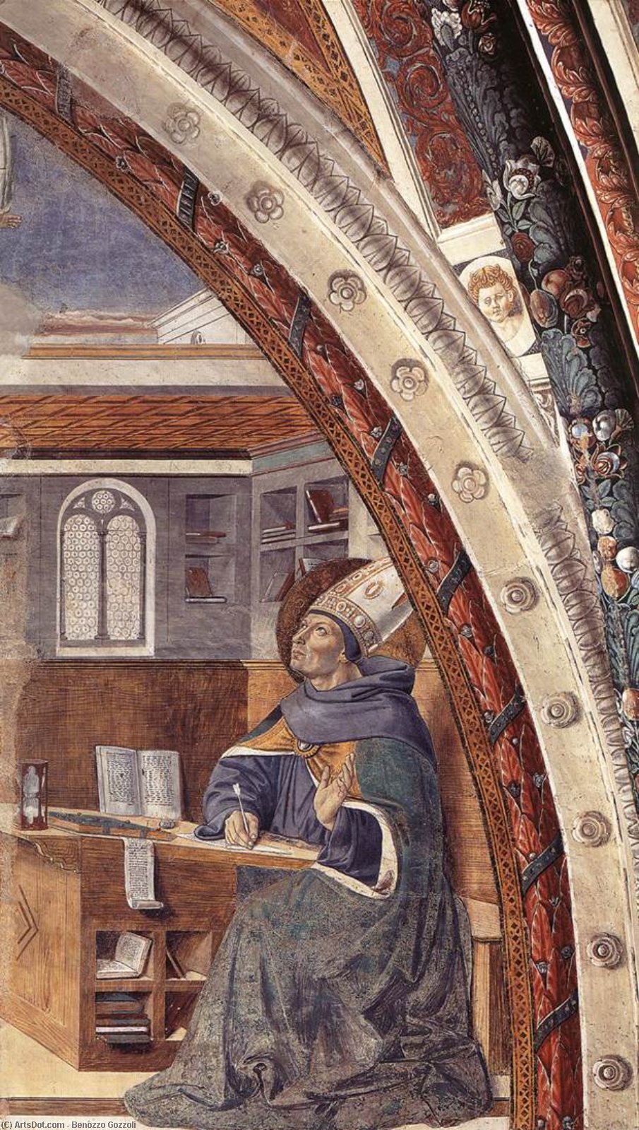 Wikioo.org - The Encyclopedia of Fine Arts - Painting, Artwork by Benozzo Gozzoli - St Augustine's Vision of St Jerome (scene 16, east wall)