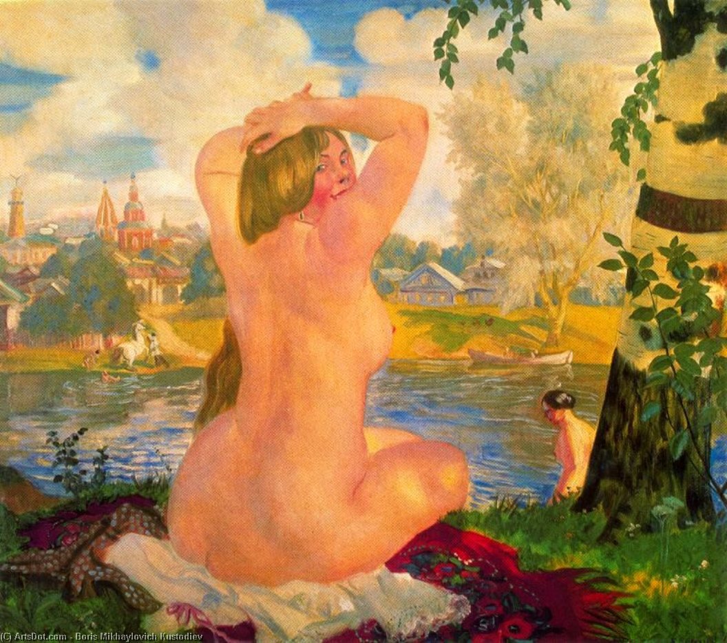 Wikioo.org - สารานุกรมวิจิตรศิลป์ - จิตรกรรม Boris Mikhaylovich Kustodiev - Bathing 1