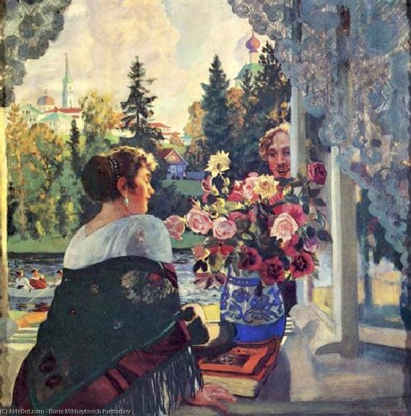 Wikioo.org - The Encyclopedia of Fine Arts - Painting, Artwork by Boris Mikhaylovich Kustodiev - By Window
