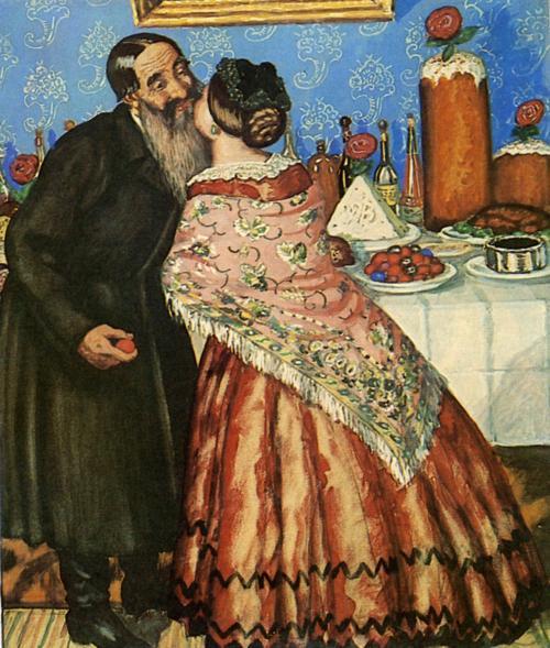 WikiOO.org - Encyclopedia of Fine Arts - Festés, Grafika Boris Mikhaylovich Kustodiev - Christovanie (Easter Greeting)